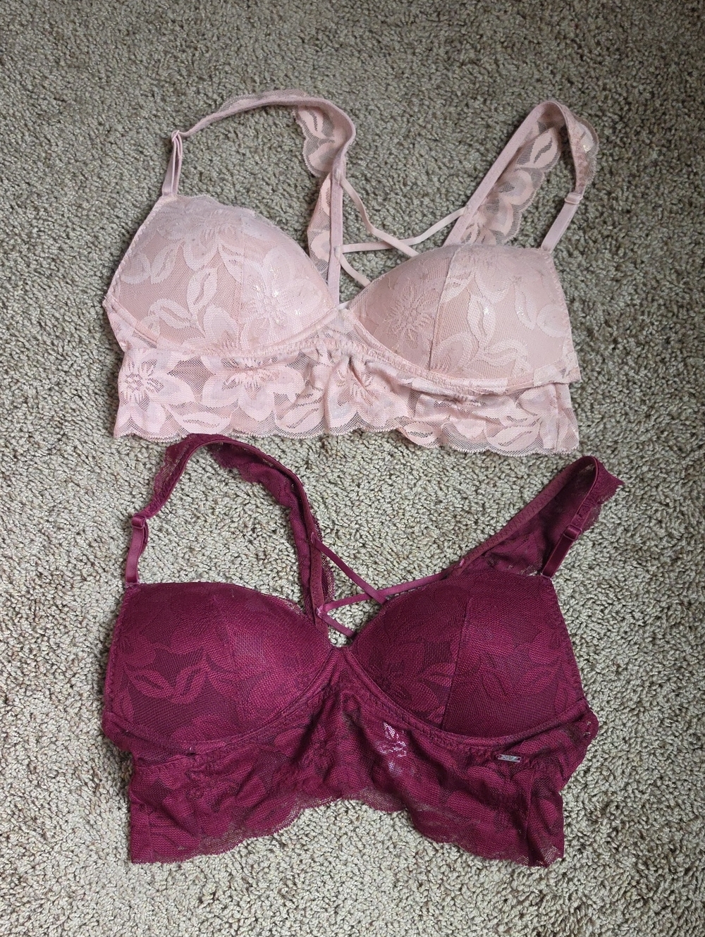 PINK Victoria's Secret Lace Bralette Duo - Light Pink & Deep Wine